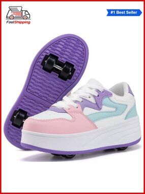 🎅 Roller Skate Shoes Women Detachable Wheels Faux Leather Sneakers